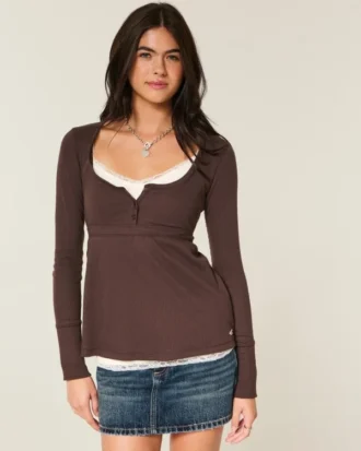 Top babydoll Henley facile à nouer dans le dos