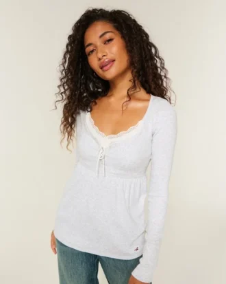 Top babydoll Henley facile à nouer dans le dos Top babydoll Henley facile à nouer dans le dos