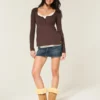 Top babydoll Henley facile à nouer dans le dos Top babydoll Henley facile à nouer dans le dos
