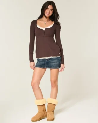 Top babydoll Henley facile à nouer dans le dos