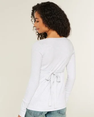 Top babydoll Henley facile à nouer dans le dos Top babydoll Henley facile à nouer dans le dos
