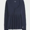 Top babydoll Henley facile à nouer dans le dos Top babydoll Henley facile à nouer dans le dos