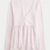 Top babydoll à manches longues et poitrine pincée Top babydoll à manches longues et poitrine pincée