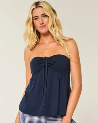 Top babydoll sans bretelles cintré