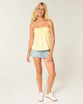 Top babydoll sans bretelles cintré