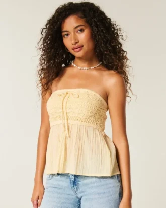 Top babydoll sans bretelles facile à porter en crochet mélangé