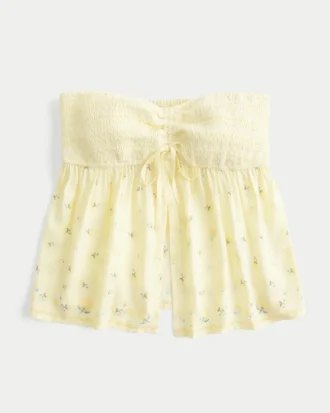 Top babydoll sans bretelles à smocks sur la poitrine
