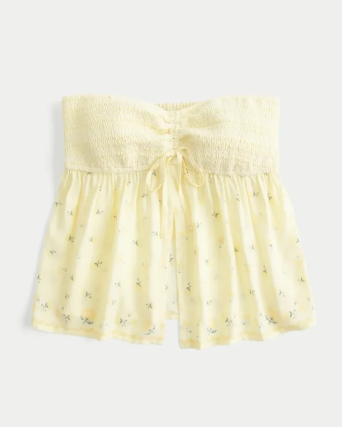 Top babydoll sans bretelles à smocks sur la poitrine Top babydoll sans bretelles à smocks sur la poitrine