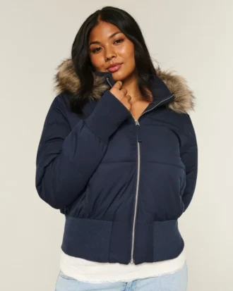 Veste bomber matelassée avec bordure en fausse fourrure