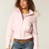 Veste bomber matelassée avec bordure en fausse fourrure Veste bomber matelassée avec bordure en fausse fourrure