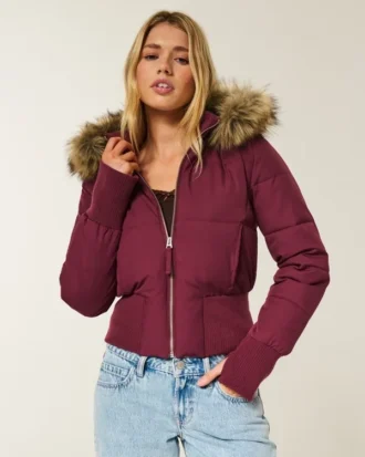 Veste bomber matelassée avec bordure en fausse fourrure