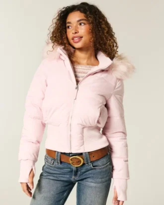 Veste bomber matelassée avec bordure en fausse fourrure