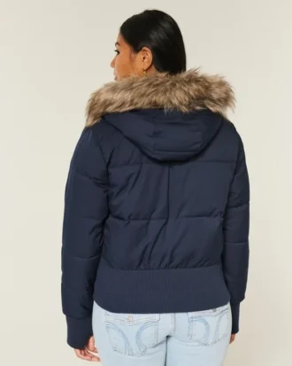 Veste bomber matelassée avec bordure en fausse fourrure