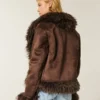 Veste en fausse peau lainée doublée de fausse fourrure