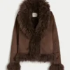 Veste en fausse peau lainée doublée de fausse fourrure