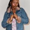 Veste en jean avec bordure en fausse fourrure Veste en jean avec bordure en fausse fourrure