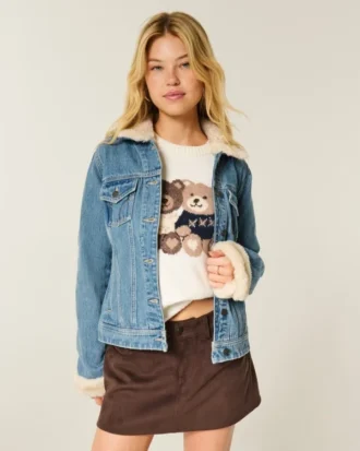 Veste en jean avec bordure en fausse fourrure