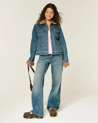 Veste en jean avec bordure en fausse fourrure