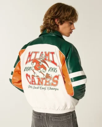 Veste en simili cuir avec motif graphique University of Miami Hurricanes
