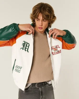 Veste en simili cuir avec motif graphique University of Miami Hurricanes
