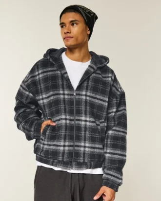 Veste skater à capuche en flanelle à carreaux Veste skater à capuche en flanelle à carreaux