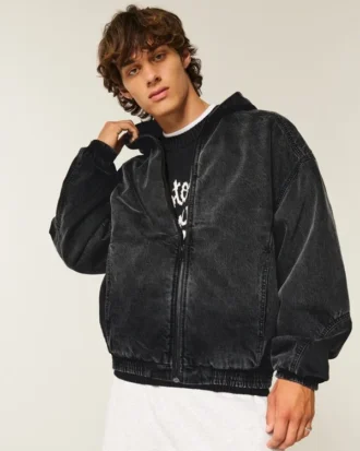 Veste skater en denim noir délavé Veste skater en denim noir délavé