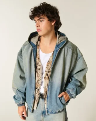 Veste skateur en denim délavé Veste skateur en denim délavé