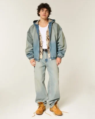 Veste skateur en denim délavé Veste skateur en denim délavé