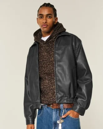 Veste zippée en cuir vegan